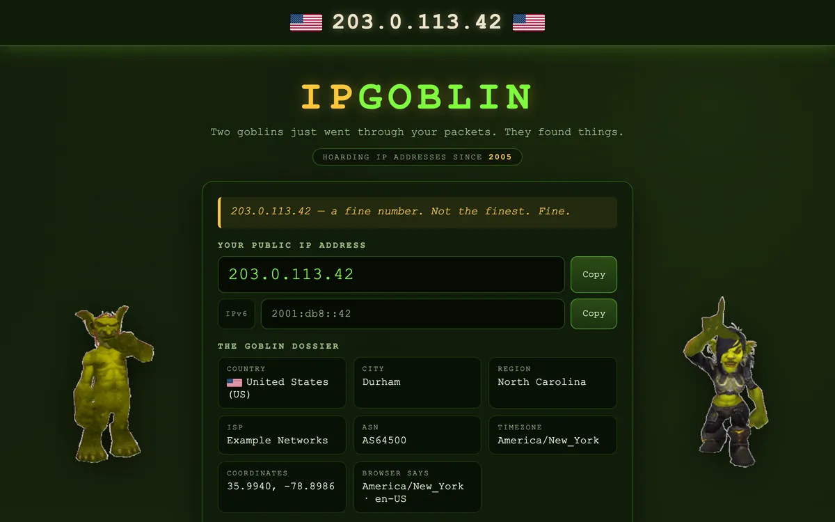 Screenshot of the IP Goblin home page