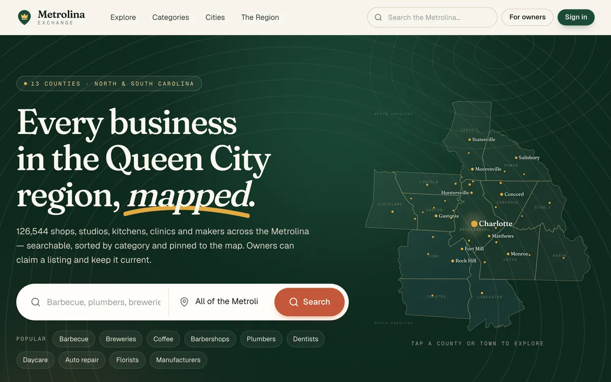 Screenshot of the Metrolina Exchange home page