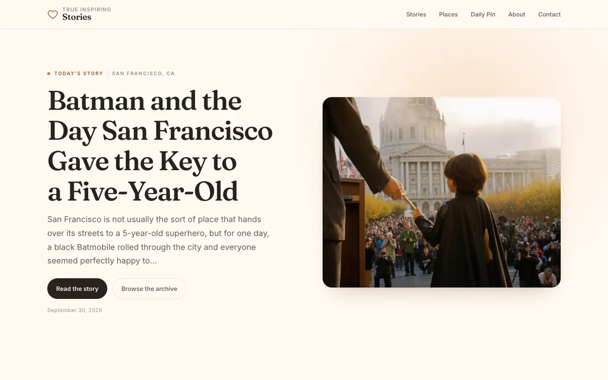 Screenshot of the True Inspiring Stories home page