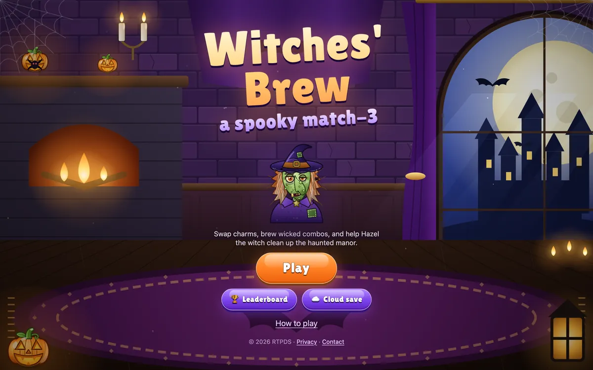 Screenshot of the Witches’ Brew title screen